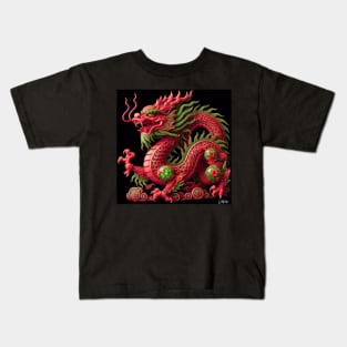 red crimson wood mexican quetzalcoatl dragon ecopop in render art Kids T-Shirt